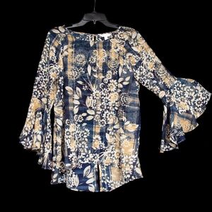 LC Lauren Conrad floral print bell sleeve top L